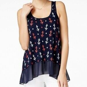 Maison Jules Large L Navy Blue Anchor Print Tank Top